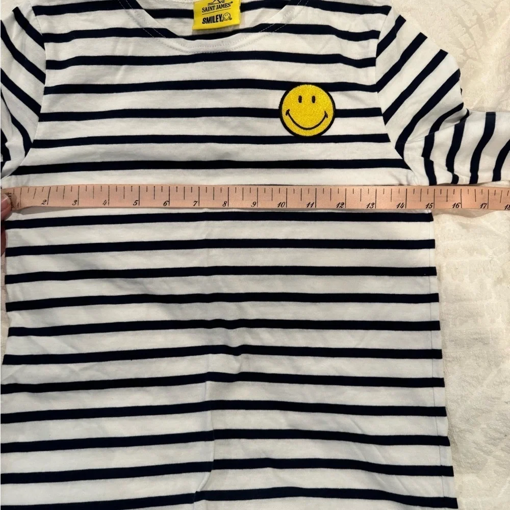 Saint James smiley shirt navy and white crew neck